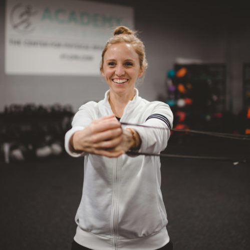 Woman using exercise bands
