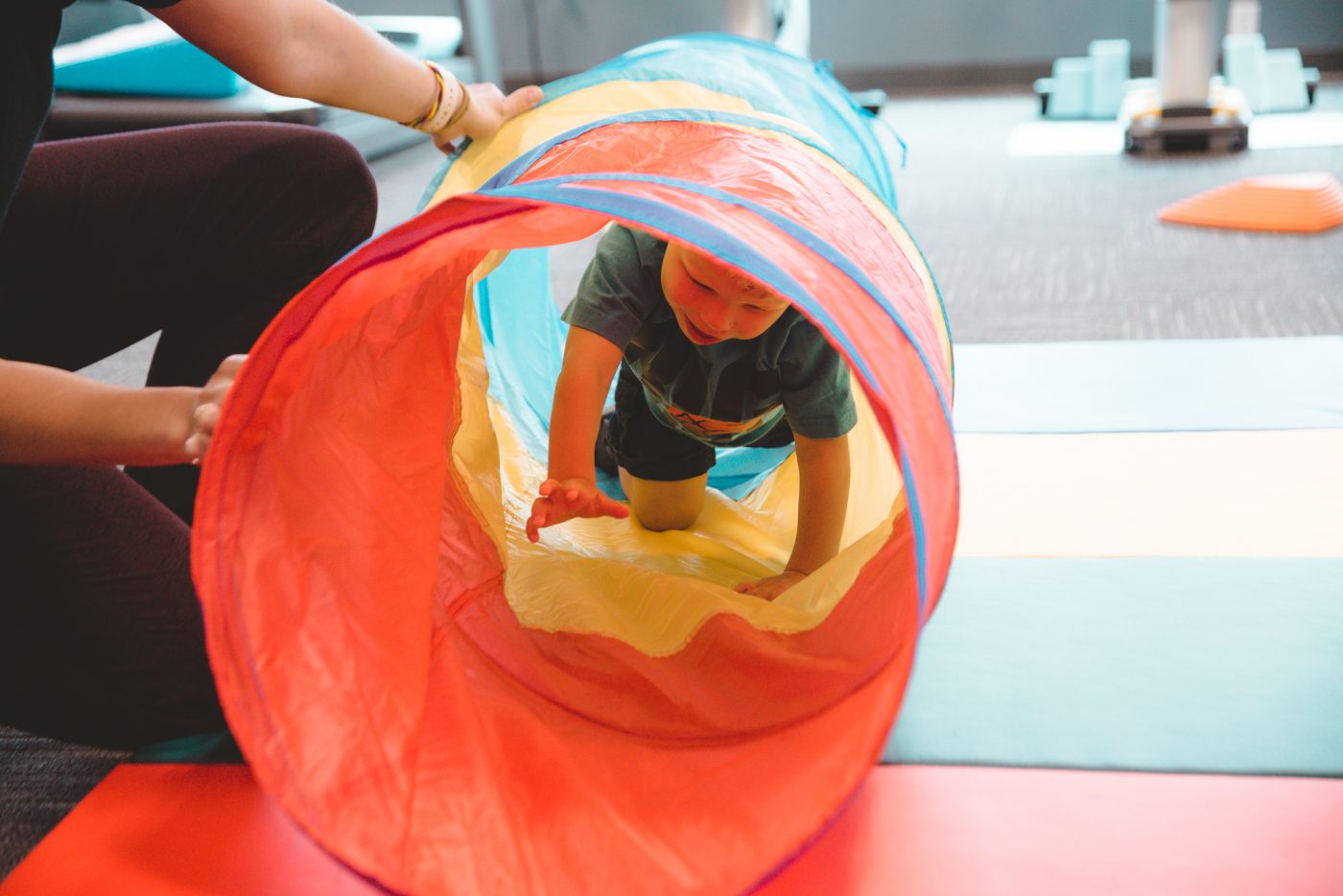 Boy starting to crawl through shoot